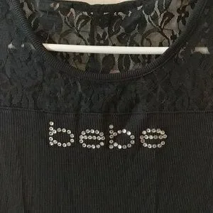 Bebe Rhinestone Logo bebe | Tops | Bebe Rhinestone Black Lace Shirt New With Tags | Poshmark